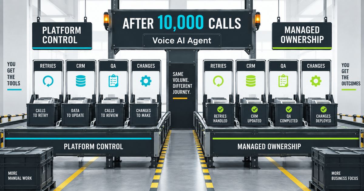 Voice AI Agent production checkpoint after 10000 calls comparing platform control with managed workflow ownership